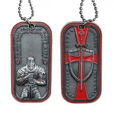 Knights Templar Cross Dog Tag Crusader Sword and Shield Life Creed Necklace picture