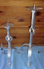 2 Wrought Iron metal Candle Holders Candlesticks gothic twisted painted silver  picture
