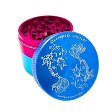Limited Edition Diamond Grind herb grinder 56mm 4 piece with a screen - Koi fish picture