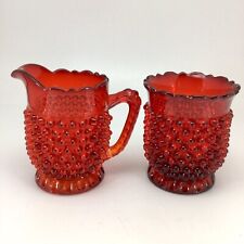 LG Wright Amberina Glass Creamer and Sugar Ruby Red Hobnail picture