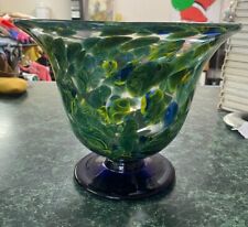 Vintage 1980s Decorated Glass Vase On Cobalt Blue Base picture