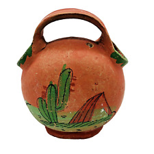 Vintage Mexico Clay Pitcher Hand-Painted Cactus Design Art Pottery - AS IS - 5