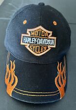 Harley Davidson Flame Black Hat One Size Fits All Embroidered Bar Shield New picture