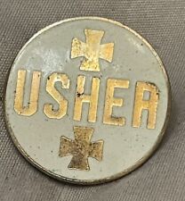 Vintage Usher Metal Badge Lapel Pin Baptist Church Theater Attendant Uniform picture