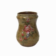Handmade Ceramic Brown Tan Gray Flower Graphic Jar Vase ws2464 picture