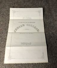 ANTIQUE 1862 ADRIAN COLLEGE MI COMMENCEMENT GRADUATION PAPER PROGRAM EPHEMERA picture