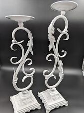Set Of 2 Rustic White Shabby Candlesticks Holder picture