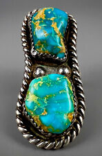 Huge Vintage Navajo Sterling Silver Gem Grade Turquoise Ring GORGEOUS STONES picture