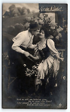 c1910 FIRST LOVE ROMATIC COUPLE POETIC GERMAN RPPC POSTCARD P1693 picture