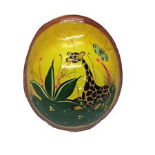 Tonala Mexican Art Pottery Hand Painted Giraffe Scene Turtle Shell Artist Signed picture
