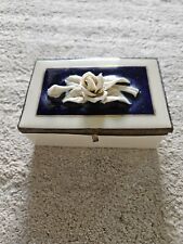 1940 Porcelain Ivory Color Jewelry Box Ferninand Bing Co. Blue Accents Roses Top picture