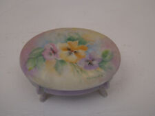 1950'S  Handpainted Signed Pansy Footed Trinket Box picture