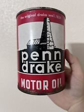 Penn Drake Motor Oil Can; Vintage 1 Quart Metal Oil Can Empty picture