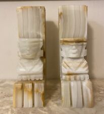 Vintage Carved Stone Bookends Tiki Aztec Totem Onyx Alabaster Set Of 2 picture