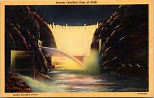 Hoover Boulder Dam Night View Linen Postcard Curt Teich UNP VTG Unused Vintage picture