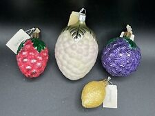 Lot Of 4 Neiman Marcus Glass And Glitter Grapes Berry Lemon Christmas Ornaments picture