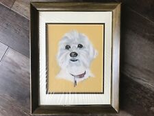 Vintage Framed Dog Picture Signed Matted Maltese Maltipoo 1988 Paint Pencil Rare picture