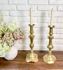 Pair Lg Antique Solid Brass Candlesticks 14