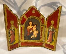 Vintage Italian Gilt Wood Icon Triptych Madonna & Jesus Pitti Palace Florence picture