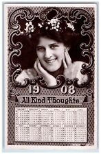 c1910's Pretty Woman All Kind Thoughts Calendar Rotograph Antique Postcard picture