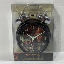 Disney Pirates Of The Caribbean Twin Bell Alarm Clock Johnny Depp Metal Case NEW picture