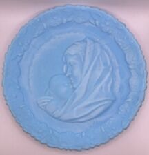 Vintage Fenton Blue Madonna W/ Child Virgin Mary Mother's Day Plate 1971 picture