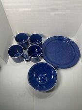 Vintage Speckled Blue Enamel Plate 9.5” And Cup 3.5”x3” - Camping Hiking Rustic picture