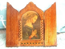 Large Italian Florentine Praying Madonna Gold Gilt Tole Wood Triptych Icon picture