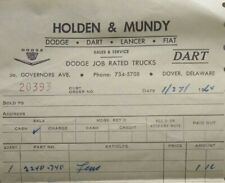 Dover Delaware Vintage Billhead Holden Mundy Dodge Car Dealership Dart 1964 picture