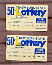 New York State 50 Cent Lottery Tickets Drawing Jan 1973 - Lot of 2 Vtg Ephemera picture
