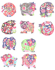 Paper Cuts Pig Set 10 colorful small pieces Zhou 2 packets Lot picture