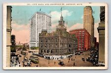 c1930 Detroit, Michigan MI City Hall & Griswold Street VINTAGE Postcard picture