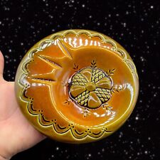 Mid Century Pottery Ashtray Dish Signed by Artist Floral Glazed VTG 6.25”Wide picture
