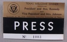 1963 Texas Welcome Dinner Press Badge Ticket John F. Kennedy Assassinated picture