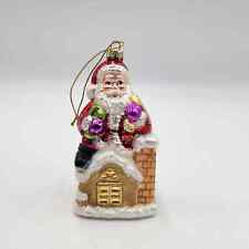 Vintage Blown Glass Santa On The Roof Christmas Ornament picture