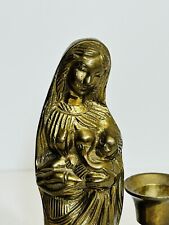 Brass Madonna And Child Figurine/ Taper Candle Holder 7” Tall Solid Heavy picture