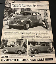 1939 Plymouth Model Range - Vintage Original Print Ad / Wall Art - CLEAN picture