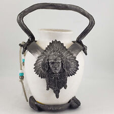Rare 1992 Michael Ricker pewter Native American bust detail Signed vase vessel picture