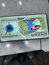 Vtg 1950s Merita Bread Advertising Lighted Sign Wall Clock Clock Works Good Cond picture