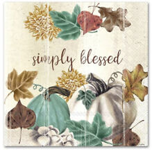 TWO Individual Cocktail Decoupage Napkins Fall Autumn Simply Blessed Pumpkin picture