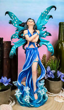 RiFHomDEc Ocean Aqua Blue Tailed Mermaid Sitting On Sea Rock Figurine 11.5 H