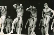 Shirtless Handsome young men bodybuilder bulge beach trunks gay vtg photo picture