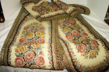 VTG BELGIUM TAPESTRY RUNNER FLORAL METALLIC LACE EXTRA LONG 112 INCHES STUNNING picture