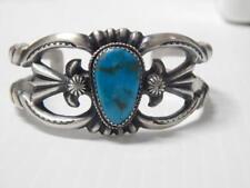 VINTAGE PAWN NAVAJO INDIAN SANDCAST STERLING SILVER TURQUOISE BRACELET - nice picture