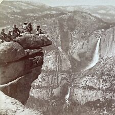 Antique 1894 Daredevils Pile Up Cliff Edge Yosemite Stereoview Photo Card V3281 picture