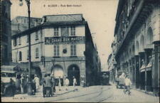 Algeria 1926 Algiers Rue Bab-Azoun Postcard 25c, 50c stamp Vintage Post Card picture