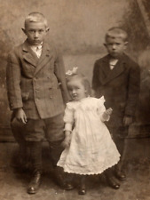 RPPC Two ADORABLE Boys & Girl All Dressed Up ANTIQUE Postcard AZO 1904-1918 picture