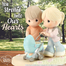 ✿ New PRECIOUS MOMENTS Figurine YOU STROLLED INTO OUR HEARTS Mom Dad Baby Love picture