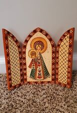 Madonna and Child Vintage Hand Painted Wood Hinged Door Alter Shrine 9