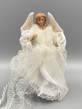 8.5” Light Up Angel Tree Topper In White Dress With Wings picture